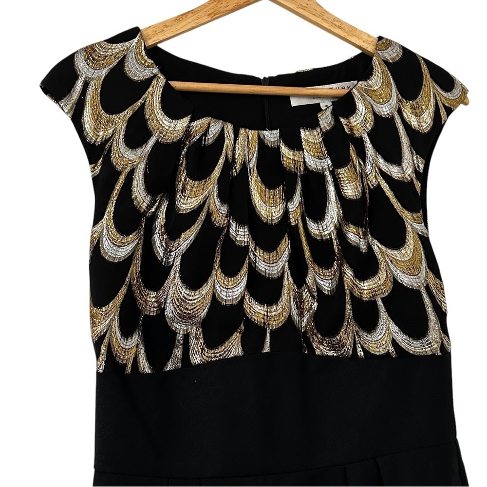 Trina Turk Black Metallic Embroidered Dress Size 6 Wool Silk Blend Mob Wife - Picture 3 of 7